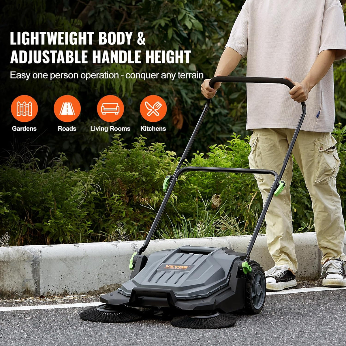 25.6" Sweeping Width Manual Non-Electric Floor Sweeper with 5-Gallon Waste Container T457584