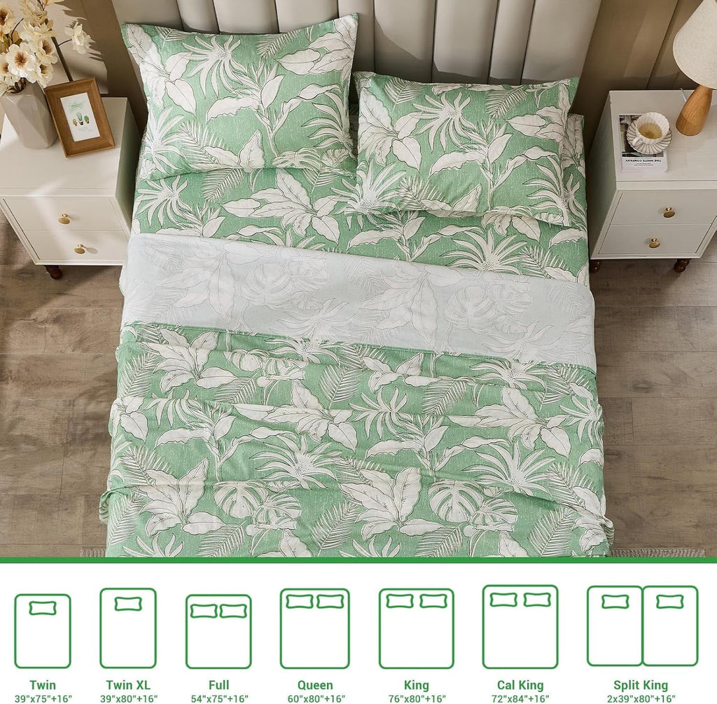 Green Floral Cotton Sheet Set Queen Size 4PC G6774