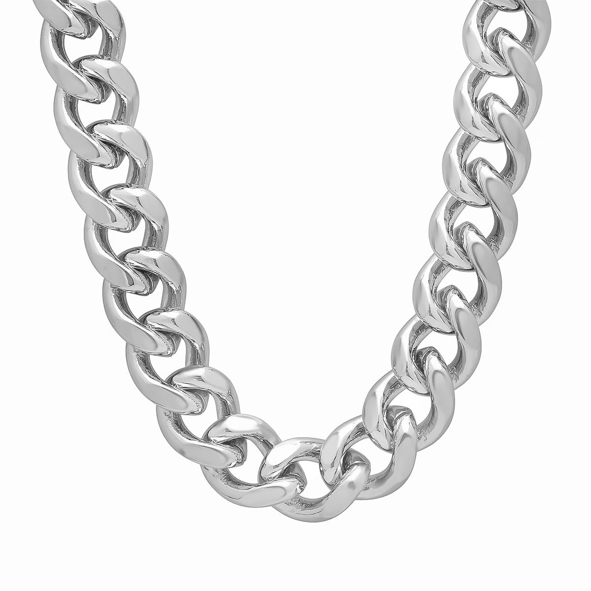 14mm Rhodium Plated Cuban Link Chain Necklace, 30 inches T81160