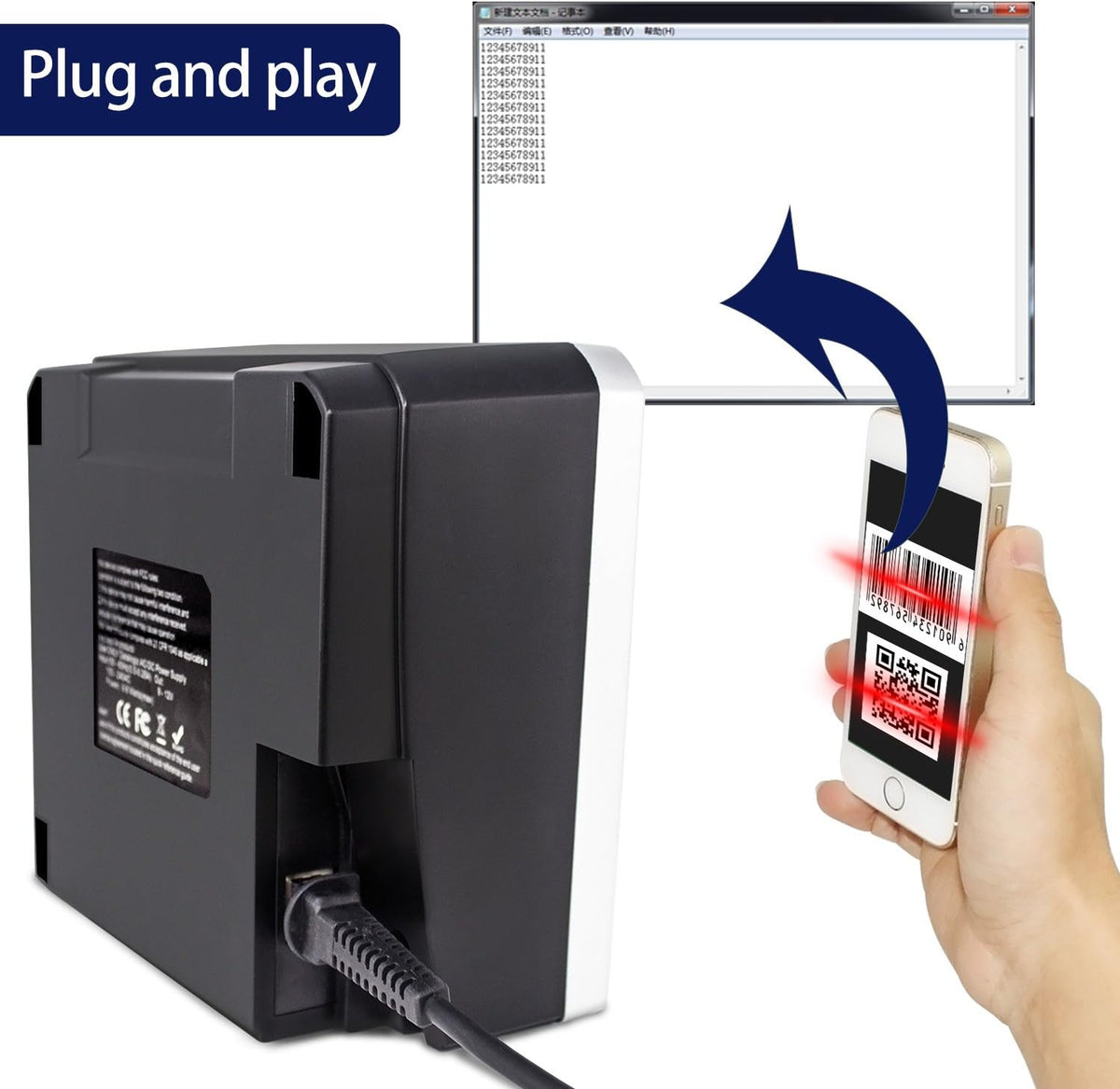 2D QR Barcode Scanner Omnidirectional Hands-Free Automatic Barcode Reader K664