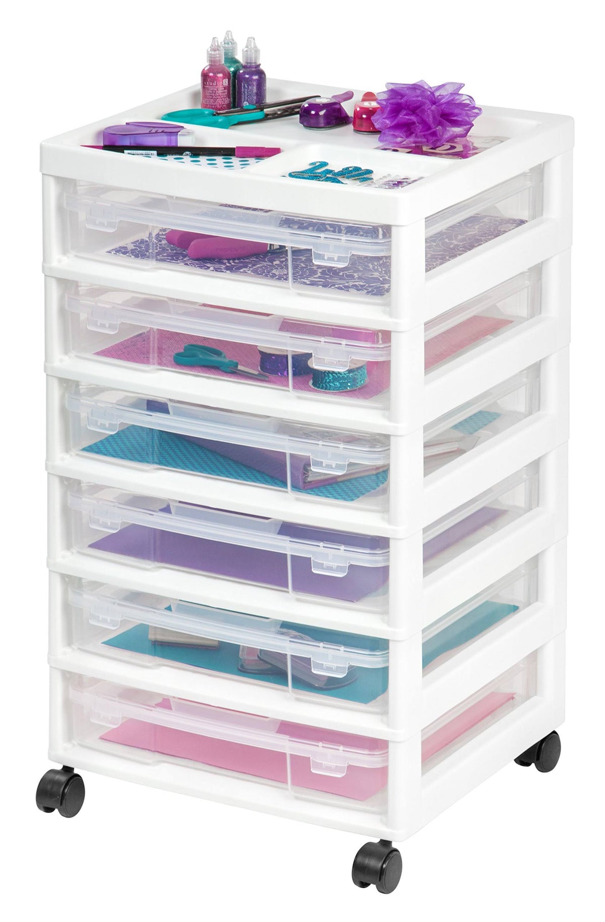 6-Case Scrapbook Cart with Organizer Top, White G331