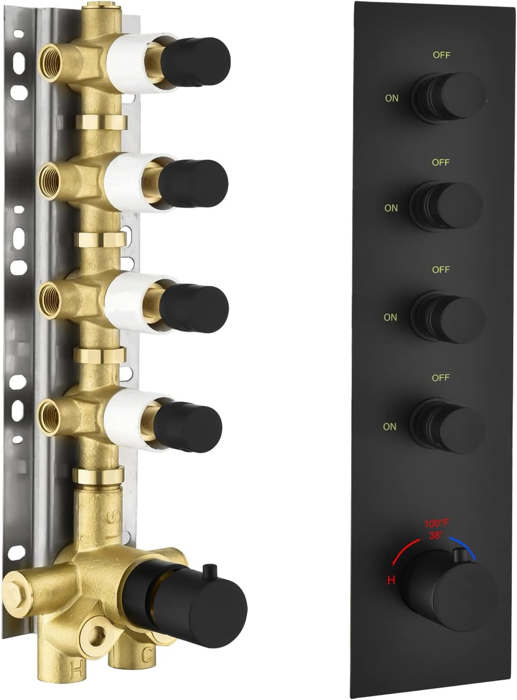 Solid Brass Shower Diverter Thermostatic Mixer Valve with Trim (Chrome, Round) Z652