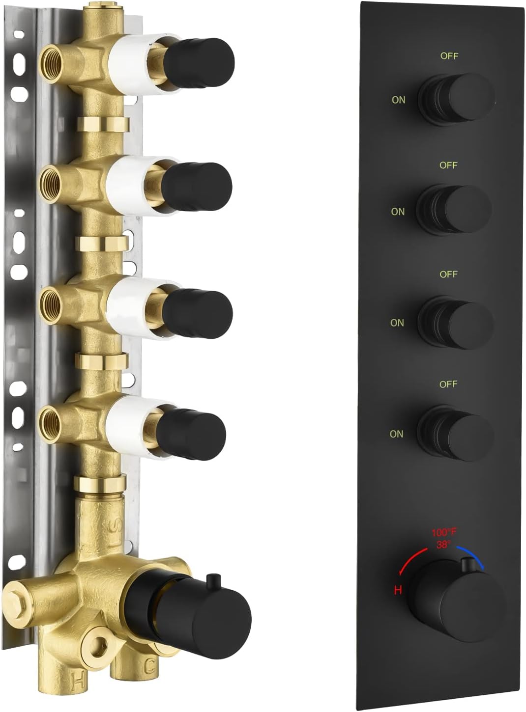 Solid Brass Shower Diverter Thermostatic Mixer Valve with Trim (Chrome, Round) Z652