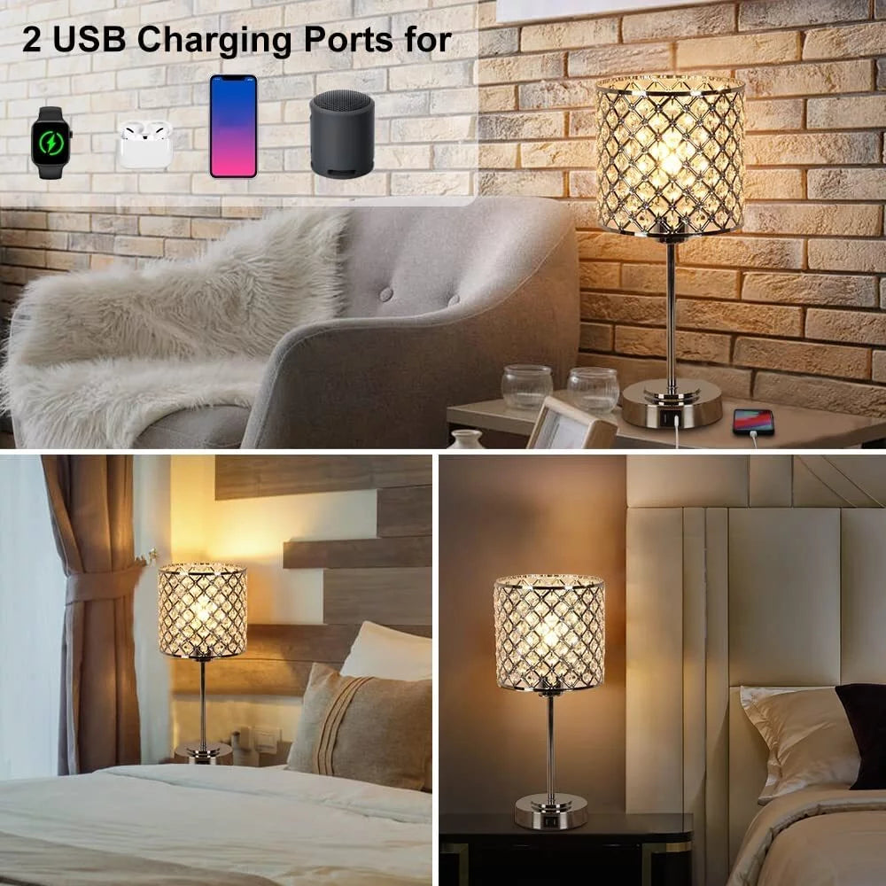Crystal Table Lamp Set of 2 with 2 USB Charging Ports M23675