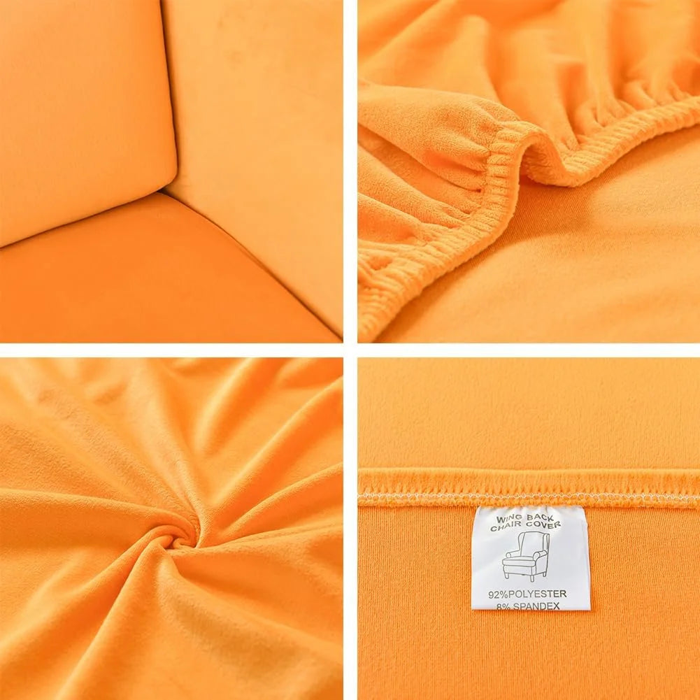 Orange Velvet Stretch Wingback Chair Sofa Slipcover with Elastic Bottom F307