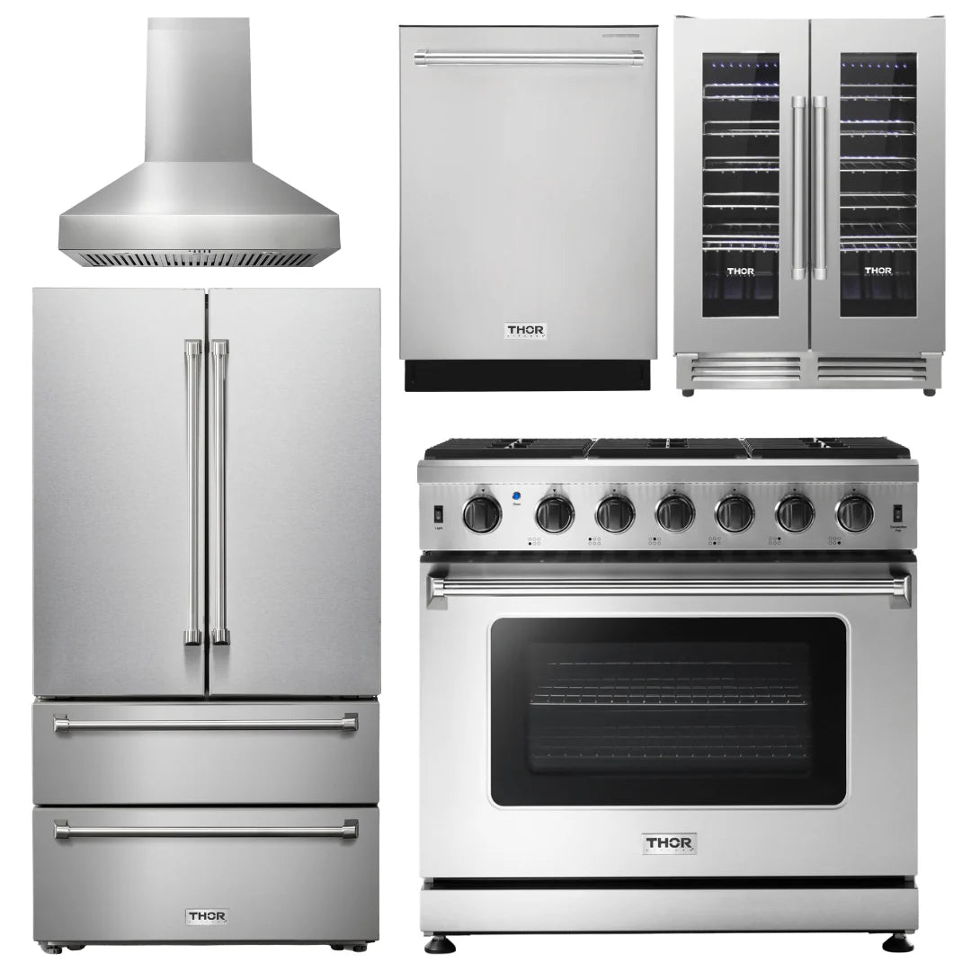 36 Propane Gas Range, Range Hood, Refrigerator, Dishwasher, Wine Cooler L54695