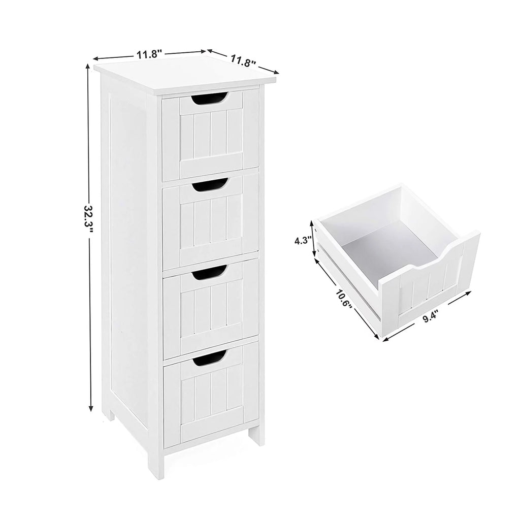 White 4 Drawer Wooden Floor Cabinet O79609