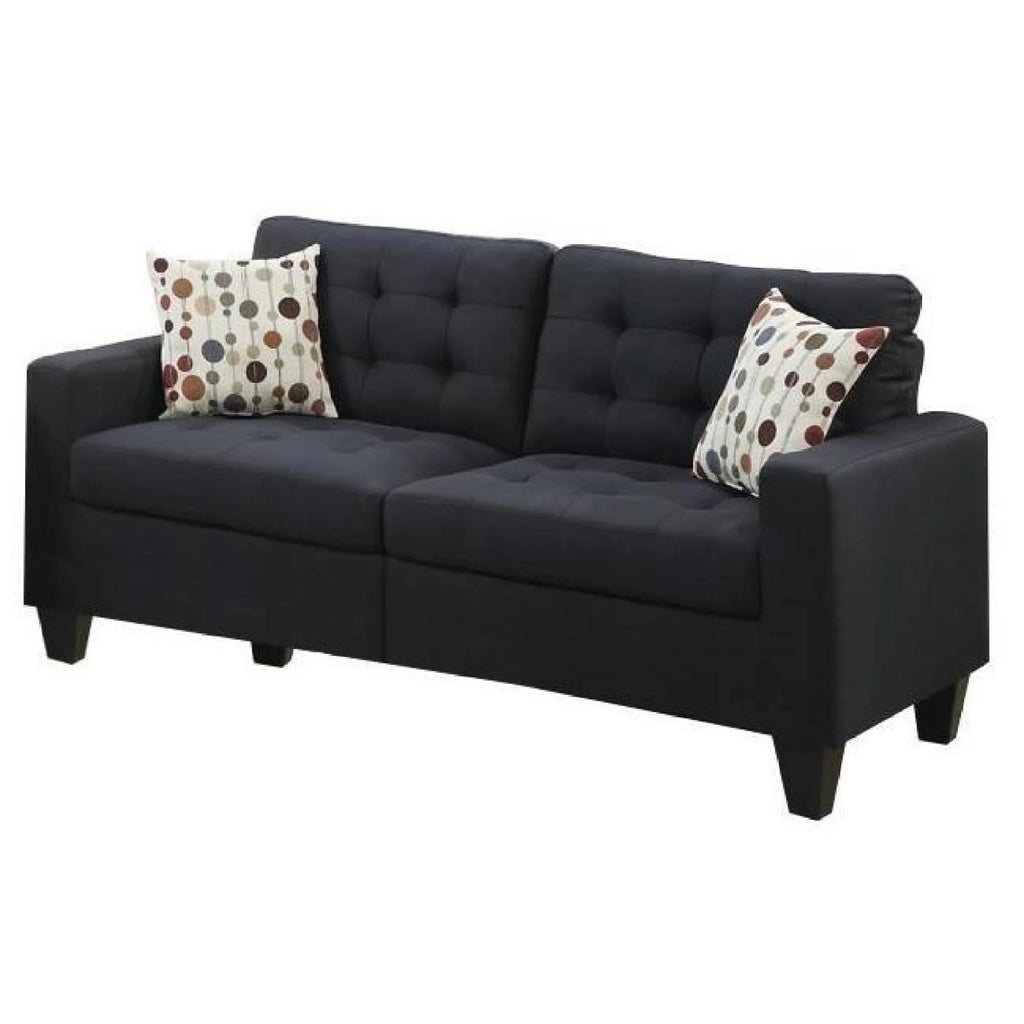 Black Polyfiber Tufted Sofa Loveseat 2pc Set U316