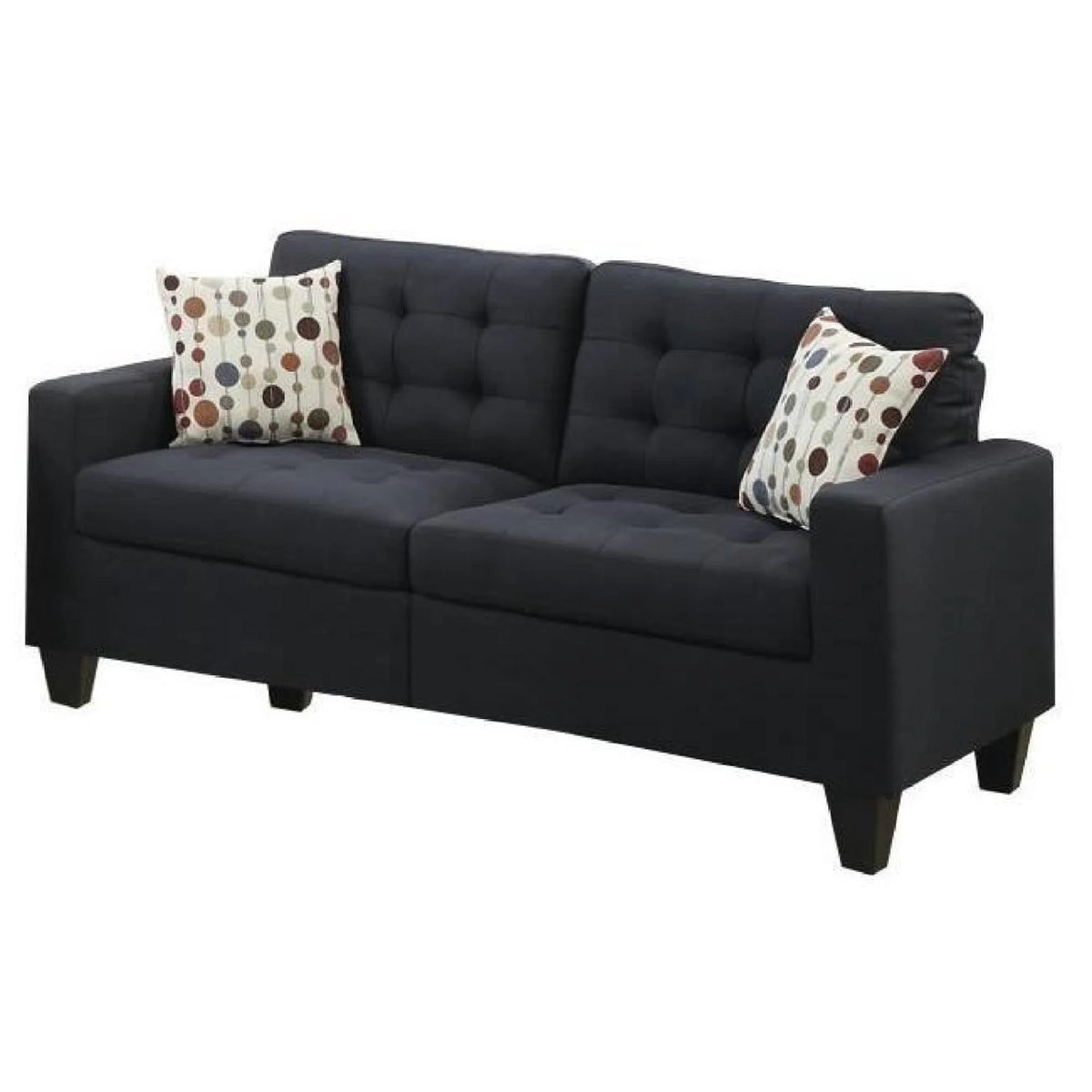 Black Polyfiber Tufted Sofa Loveseat 2pc Set U316