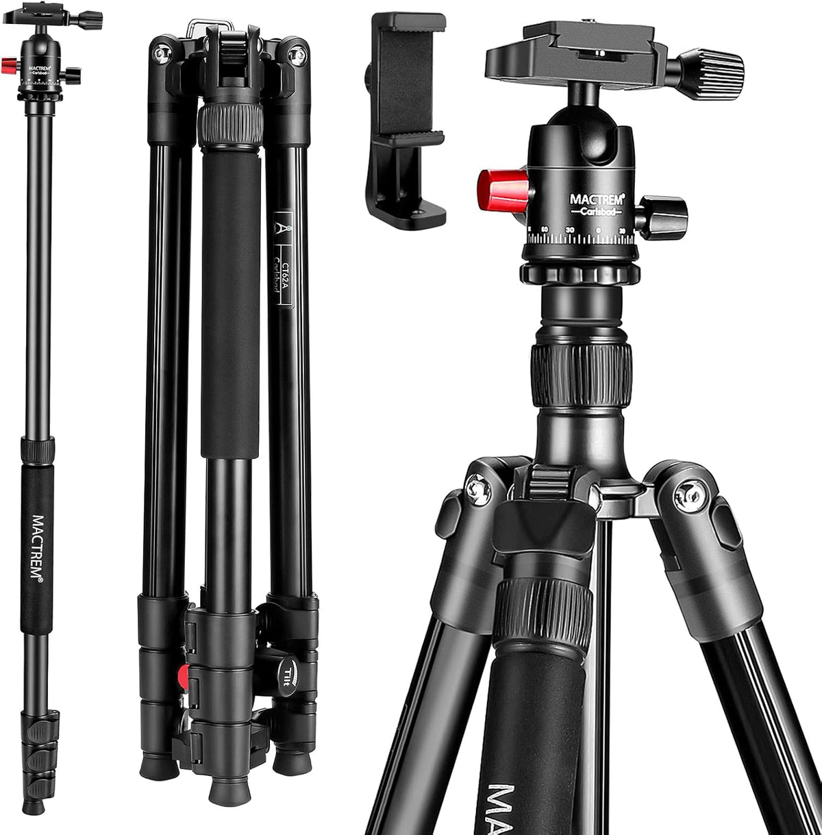 Lightweight Camera Tripod with Phone Mount and Carry Bag L942638