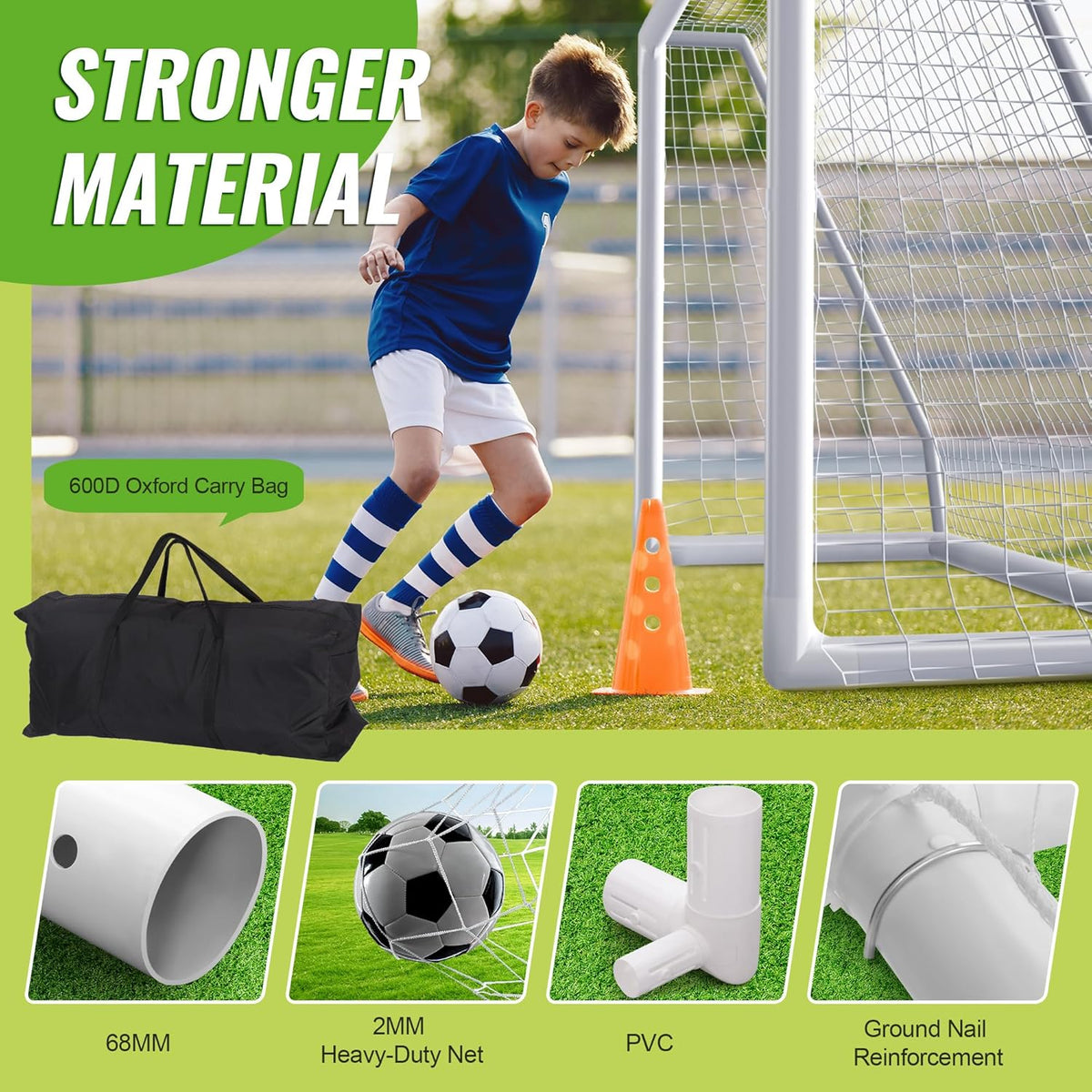 8x5ft Weatherproof PVC Soccer Goal with Carry Bag T870