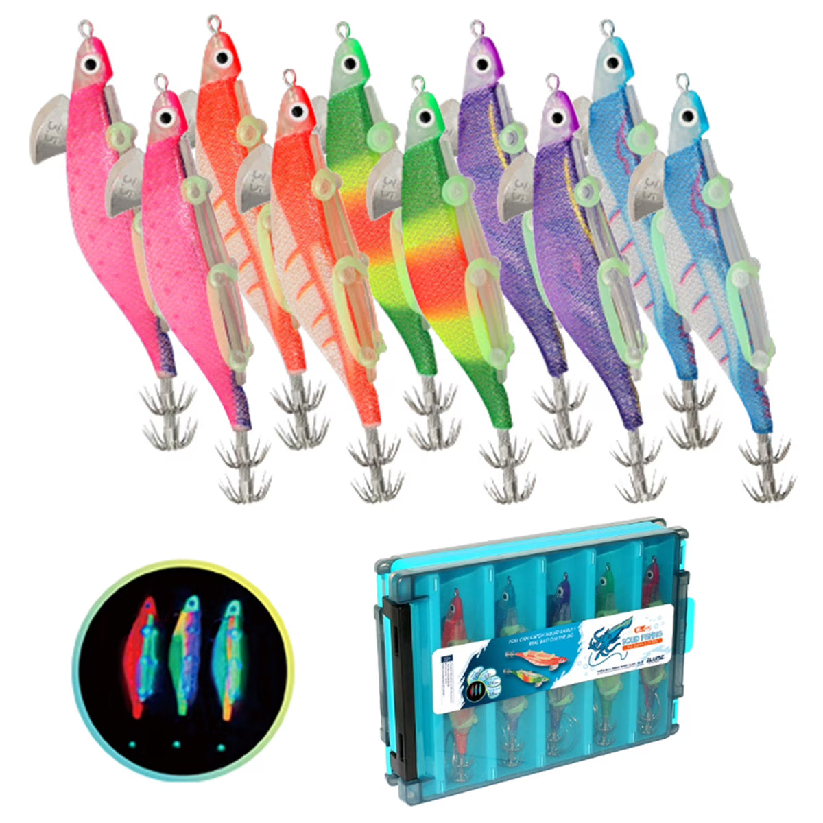 10pcs Fishing Luminous Shrimp Lure with Squid Hooks Q635863