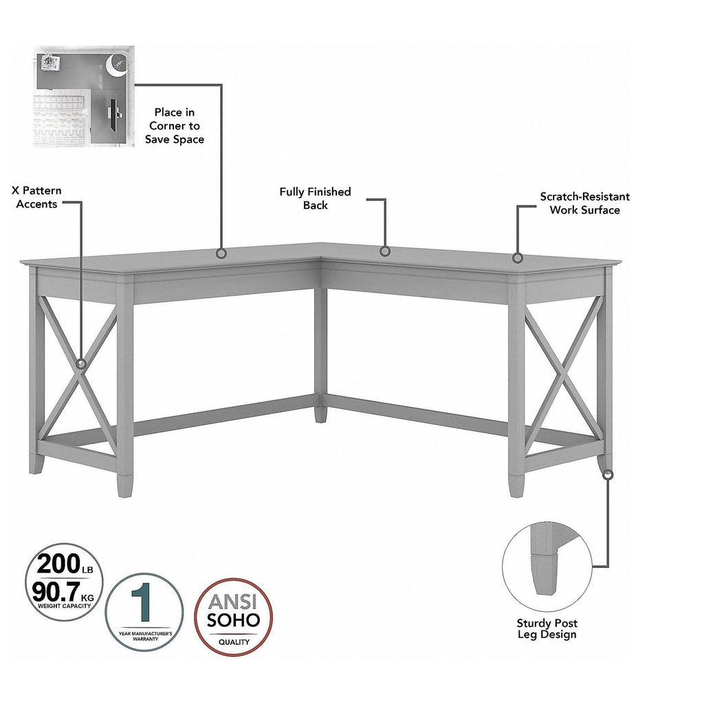 60W L Shaped Desk with Mid Back Tufted Office Chair, Gray T994652