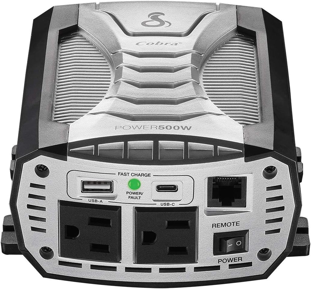 500W Portable Car Power Inverter with 2 AC Outlets and USB Ports H8936