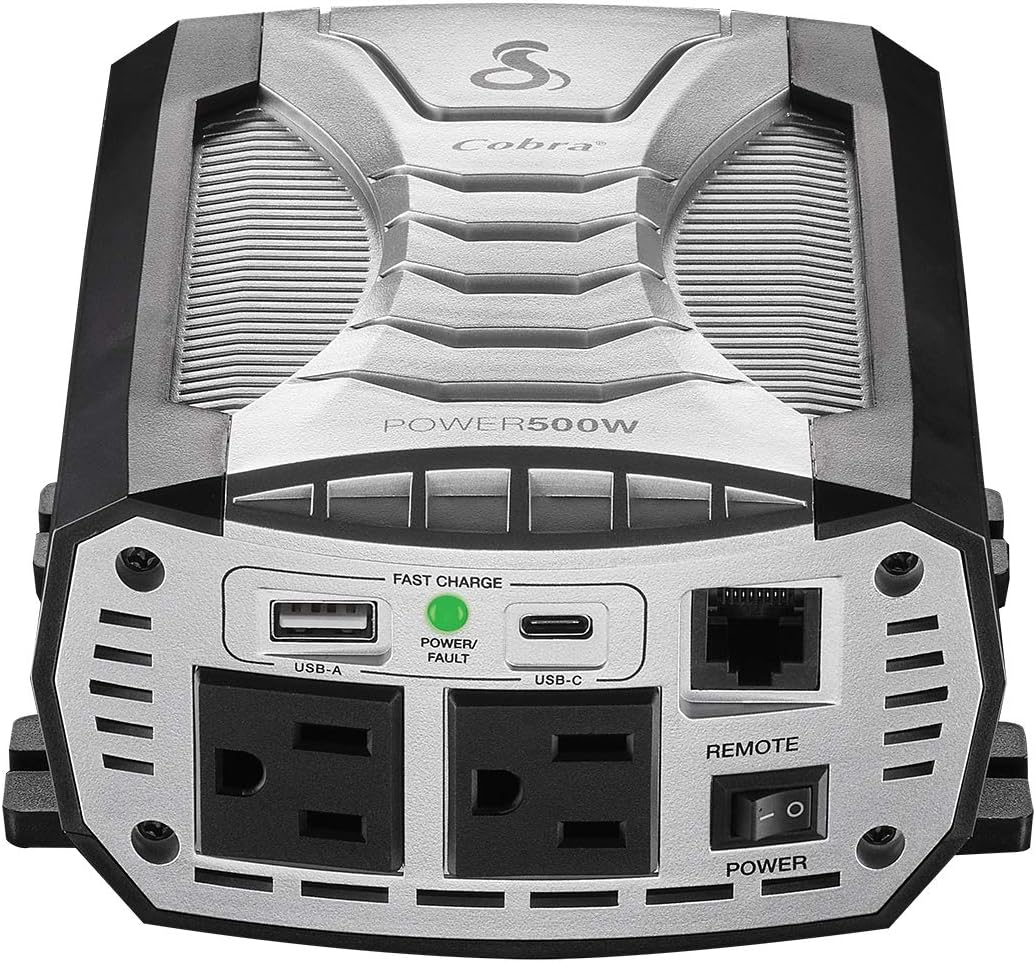 500W Portable Car Power Inverter with 2 AC Outlets and USB Ports H8936