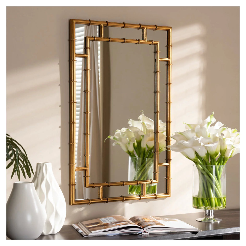 Gold Finished Bamboo Accent Wall Mirror J82869