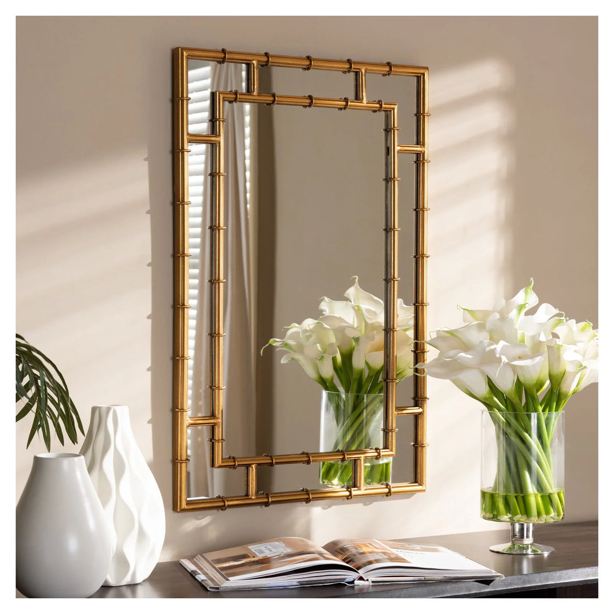 Gold Finished Bamboo Accent Wall Mirror J82869