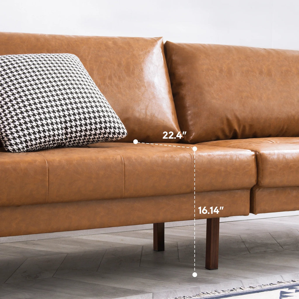Mid-Century Modern Faux Leather 2-Piece Sofa Set Brown O6021