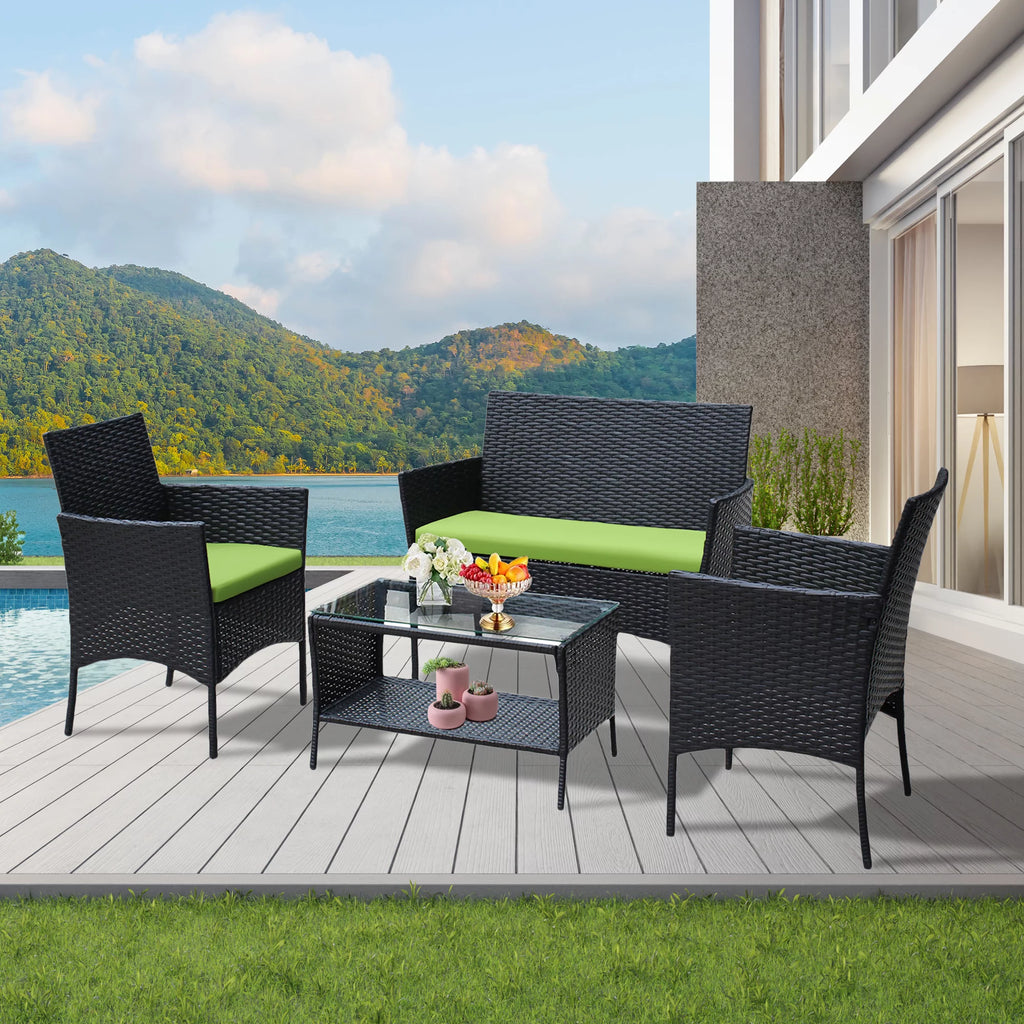 4 Pc PE Rattan Outdoor Furniture Set with Cushions U57730