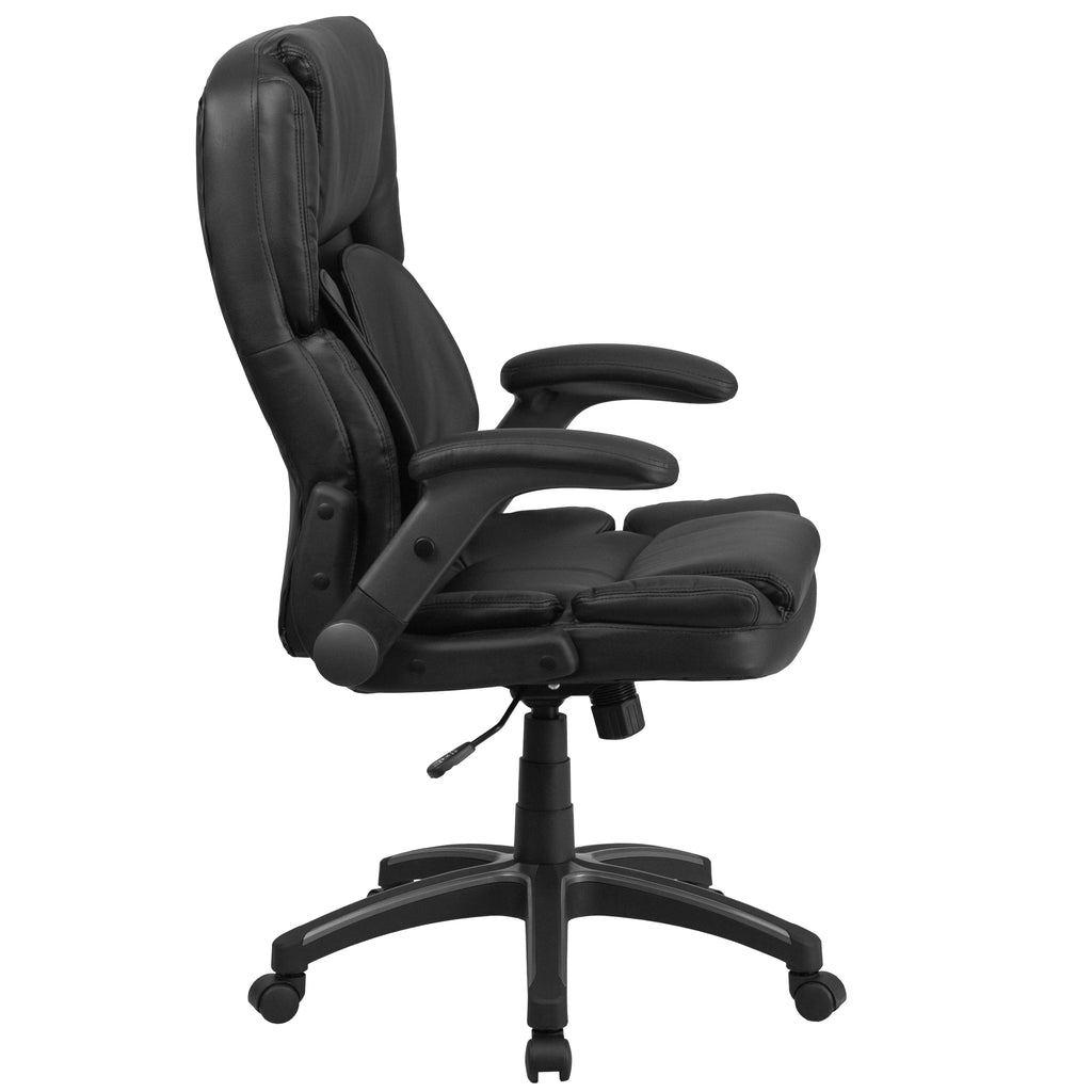 Black LeatherSoft Executive Swivel Ergonomic Office Chair with Flip-Up Arms L5090