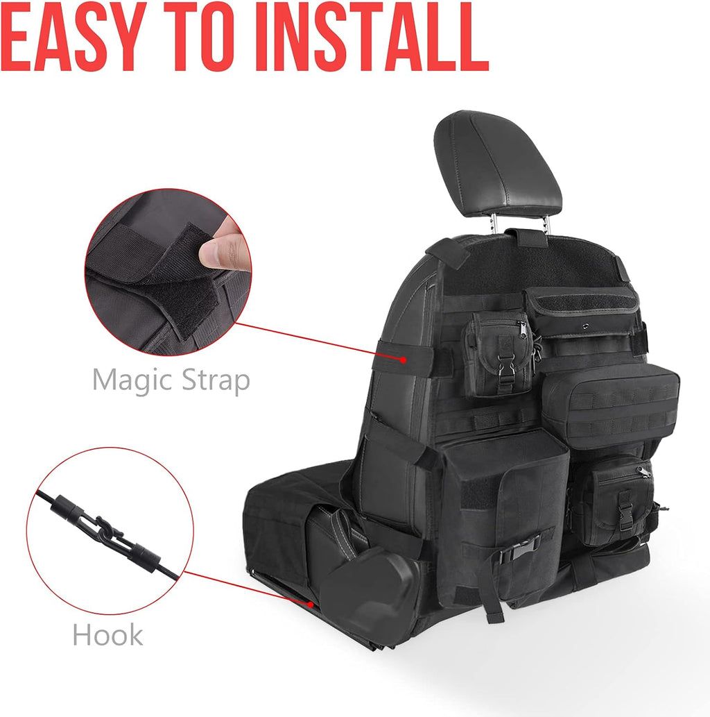 Tactical Car Seat Back Organizer with 6 Detachable Pockets Pack of 2 E1438
