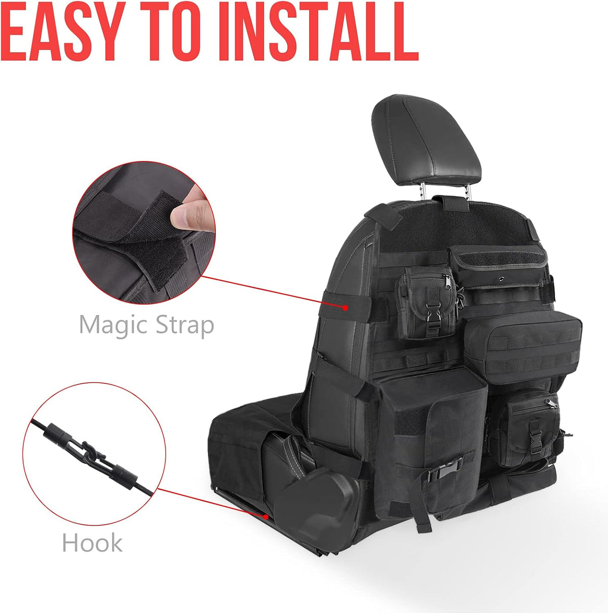 Tactical Car Seat Back Organizer with 6 Detachable Pockets Pack of 2 E1438