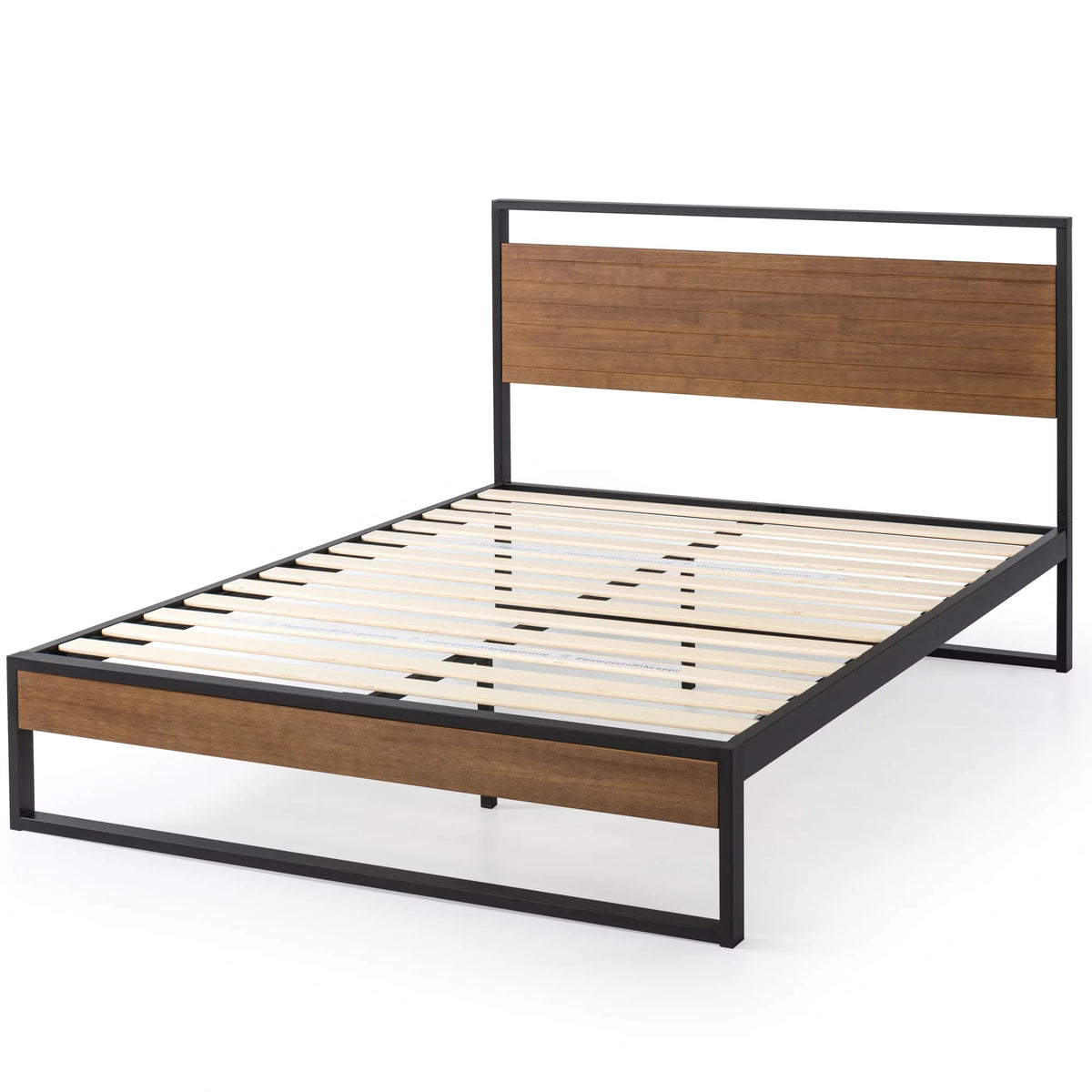 Queen Metal and Wood Platform Bed Frame with Headboard U748517