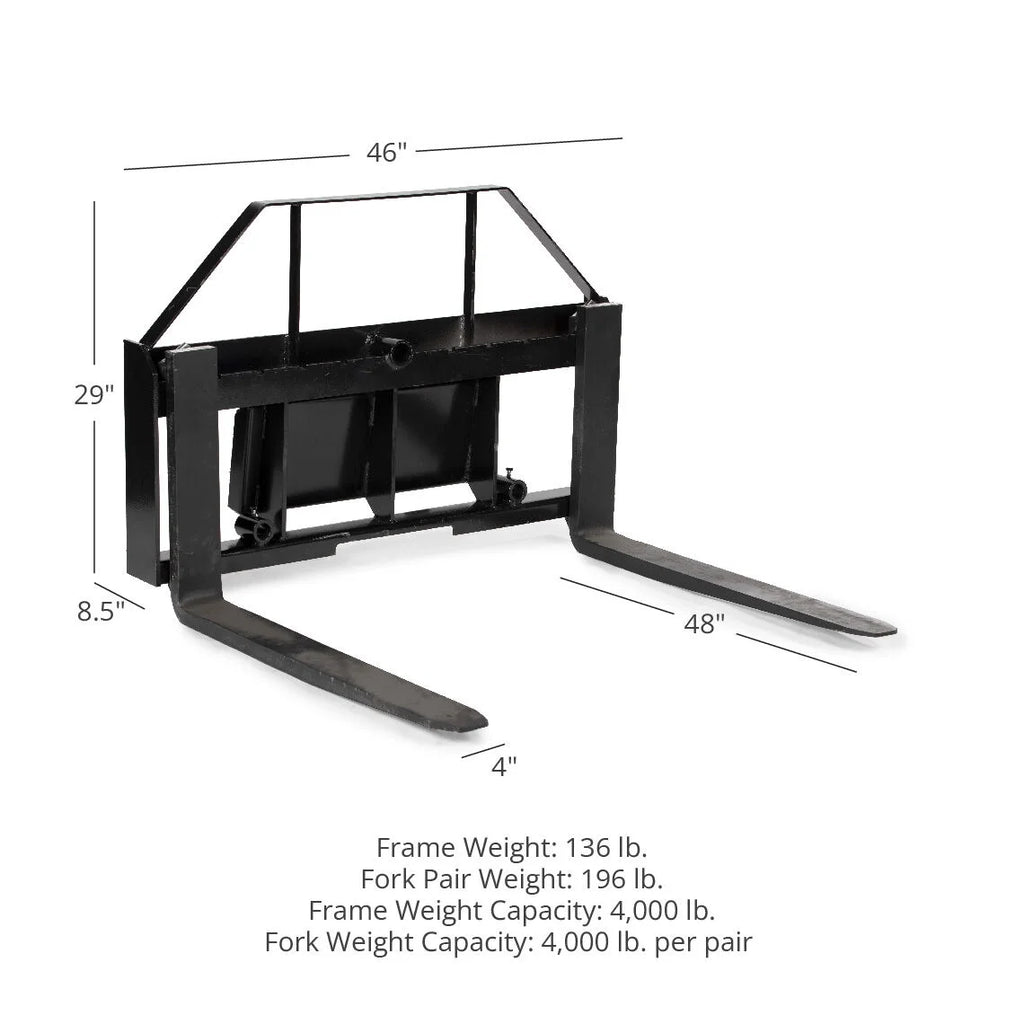 Mini Skid Steer Pallet Fork Attachment, 48" Fork Blades, 4,000 LB D834040