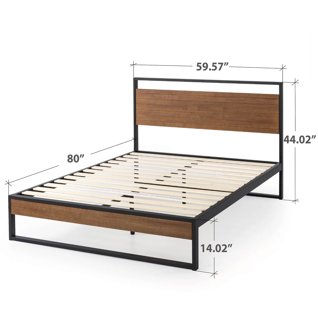 Queen Metal and Wood Platform Bed Frame with Headboard U748517