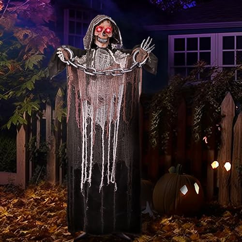 67" Halloween Animatronics Standing Pumpkin Ghost with Light-up Head, Movable Arms B22569