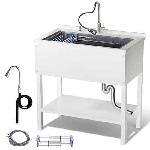 Stainless Steel Freestanding Utility Sink 36" with Pull Out Faucet (black) V863926