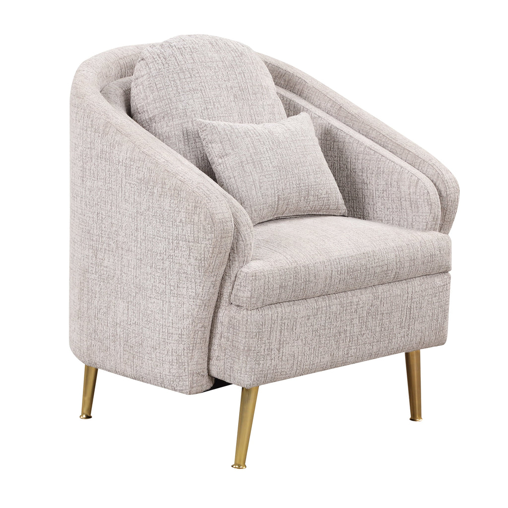 Light Grey Upholstered Accent Chair with Lumbar Pillow and Metal Legs I4627