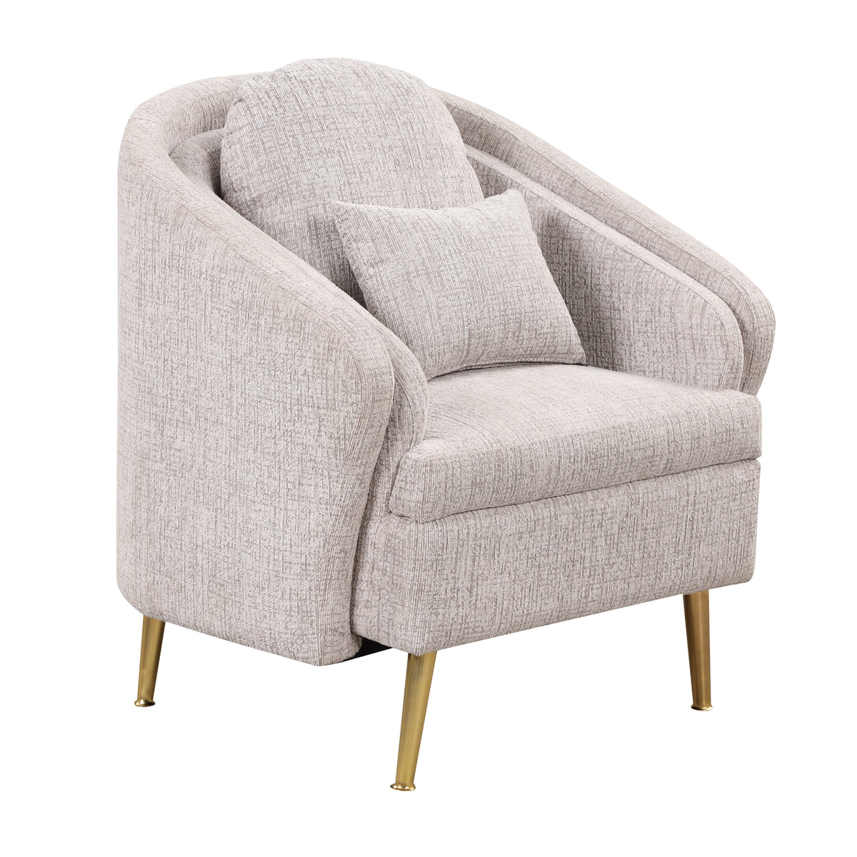 Light Grey Upholstered Accent Chair with Lumbar Pillow and Metal Legs I4627