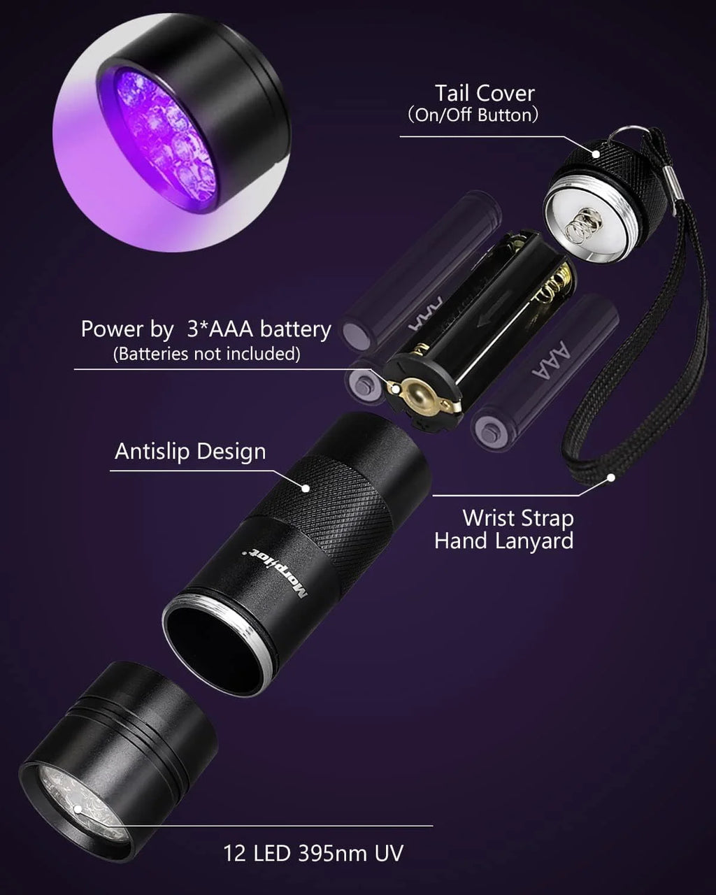 Multifunctional UV Flashlight 12Leds Ultraviolet Blacklight U557