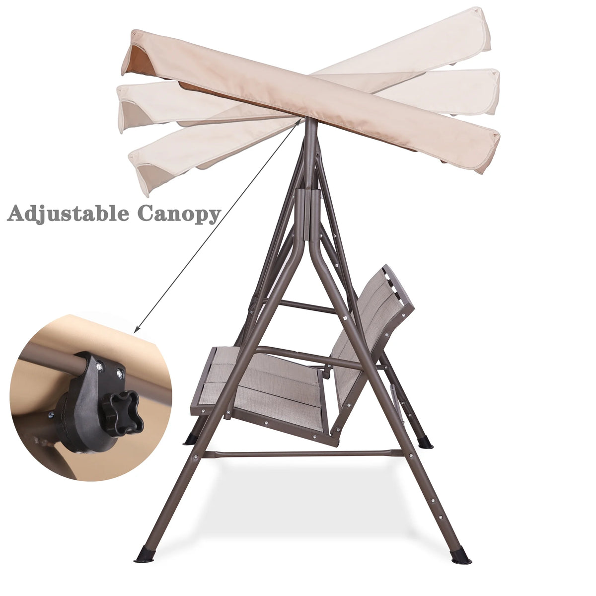 Beige 3-Person Steel Outdoor Patio Swing Chair V19954