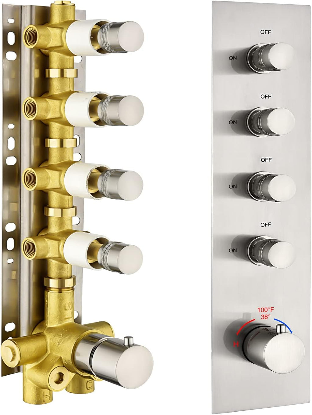 Solid Brass Shower Diverter Thermostatic Mixer Valve with Trim (Chrome, Round) Z652