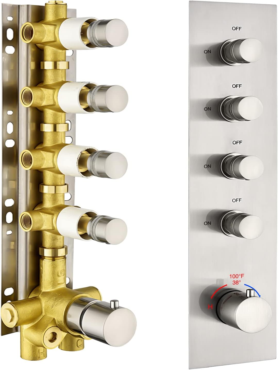 Solid Brass Shower Diverter Thermostatic Mixer Valve with Trim (Chrome, Round) Z652