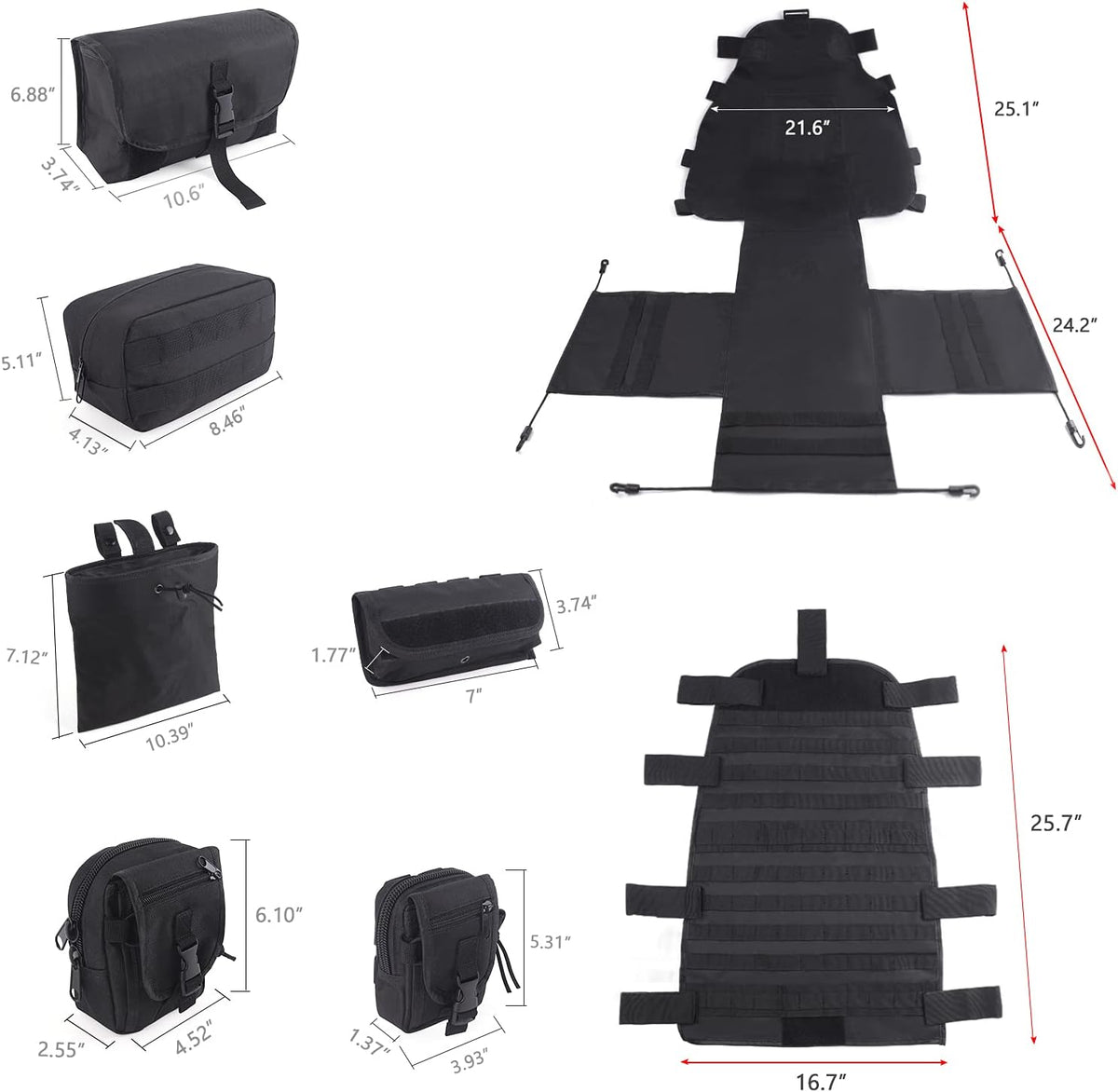 Tactical Car Seat Back Organizer with 6 Detachable Pockets Pack of 2 E1438