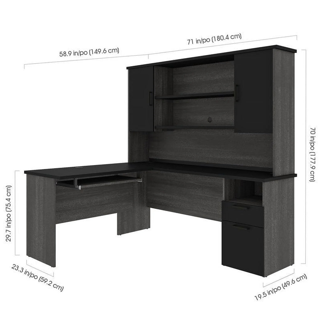 71W L-Shaped Desk with Hutch V605