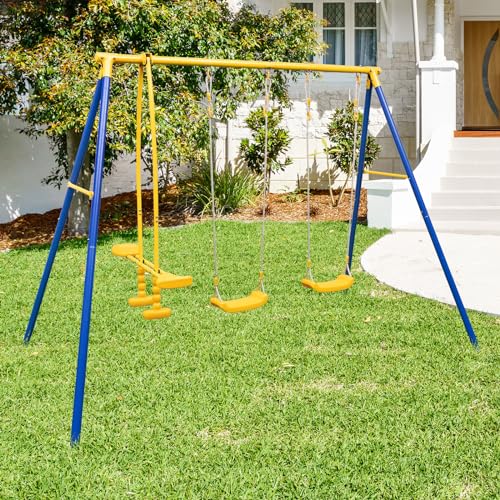 440 lbs Heavy Duty Metal Swing Set with Swing, Glider, Gym Rings V58084