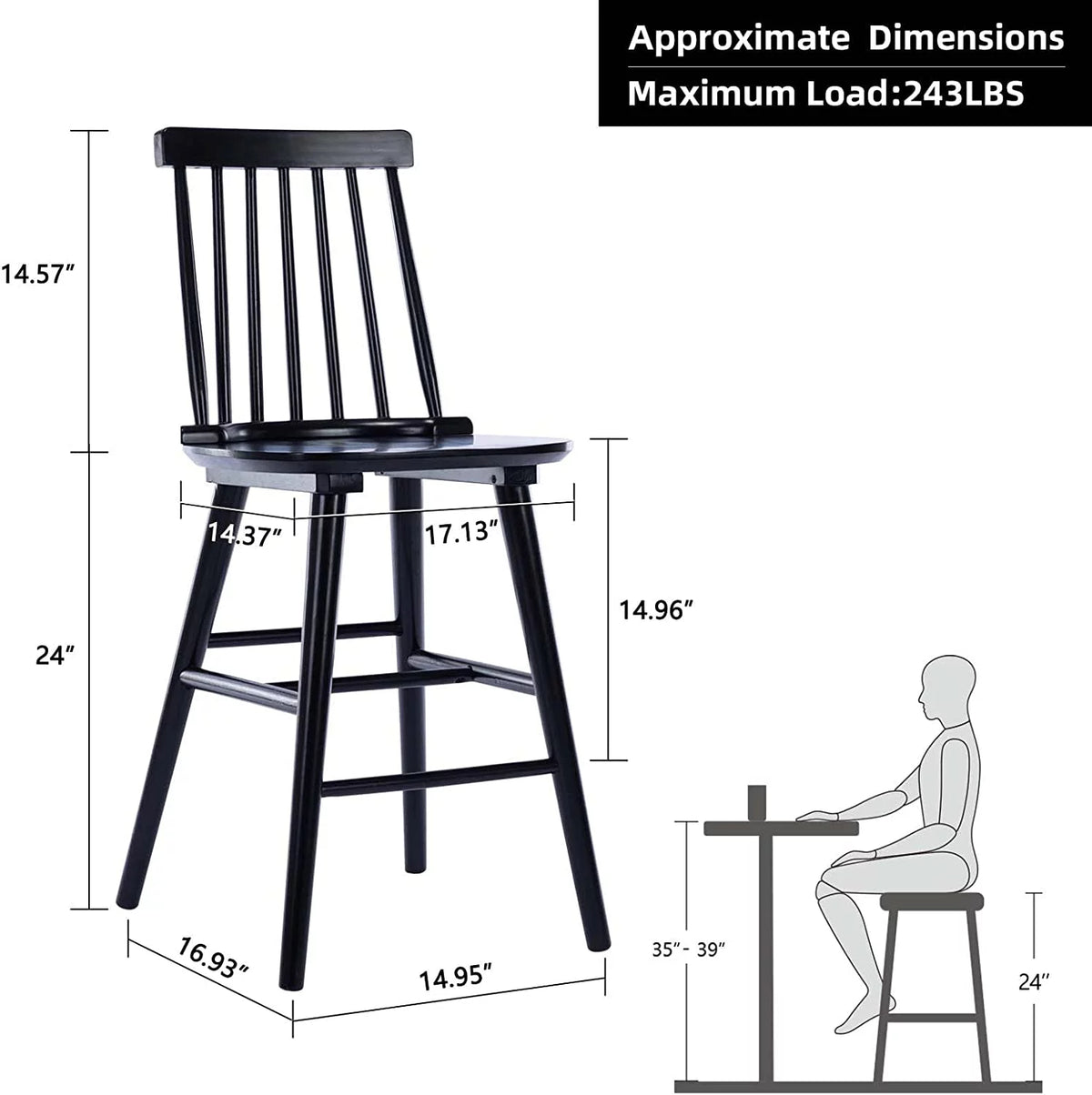 Black Wood Counter Stools Set of 2 A61034