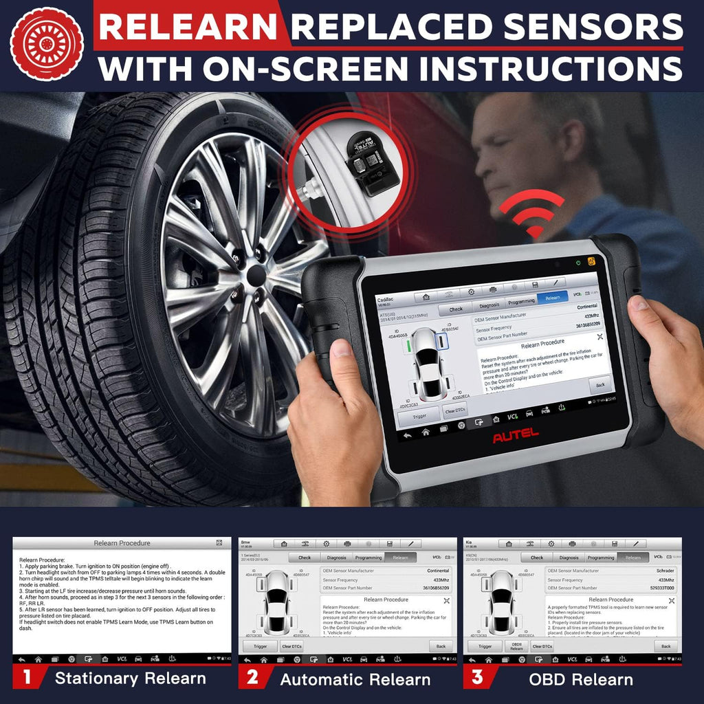 Autel MaxiCOM MK808TS Pro 4PCS 2in1 315/433Mhz TPMS Sensors Diagnostic Scan Tool U3226