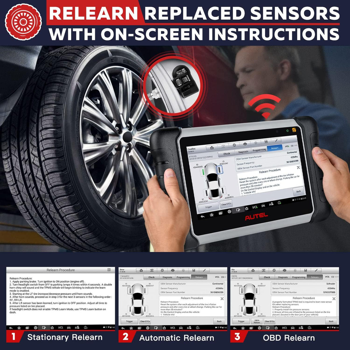 Autel MaxiCOM MK808TS Pro 4PCS 2in1 315/433Mhz TPMS Sensors Diagnostic Scan Tool U3226