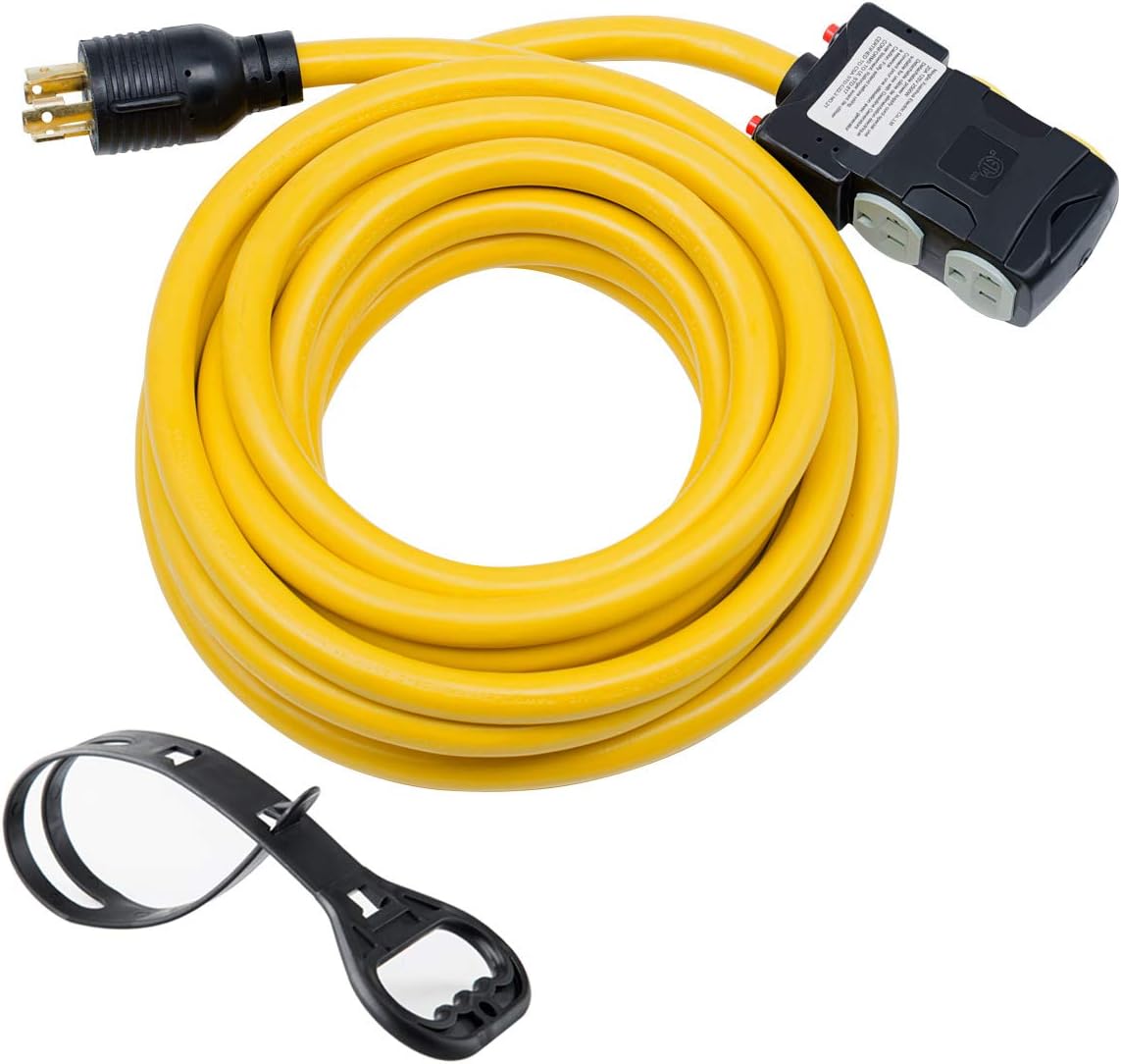 25Ft Generator Locking Cord, 4 Prong 10 Gauge, 30Amp 7500 Watts, Pack of 2 G2622