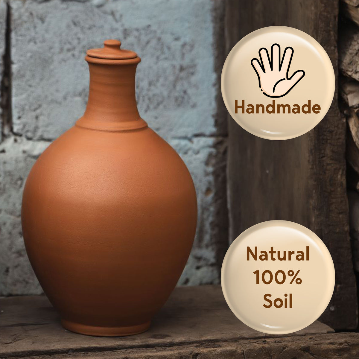Unglazed Clay Pitcher with Lid K810