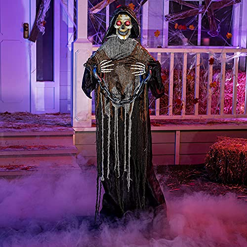 67" Halloween Animatronics Standing Pumpkin Ghost with Light-up Head, Movable Arms B22569