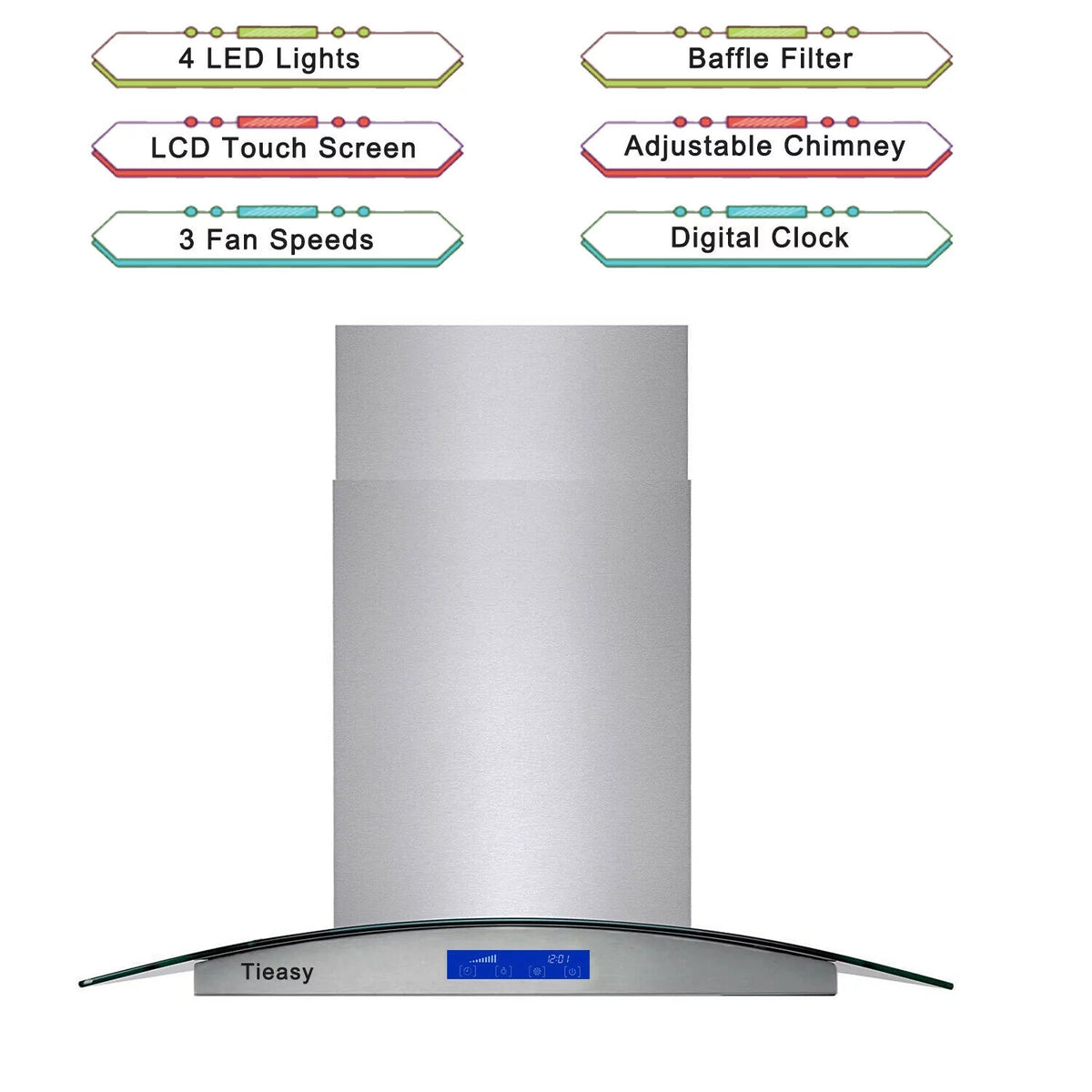36 inch Island Mount Range Hood 900 CFM with Glass LCD Touch Control L5884