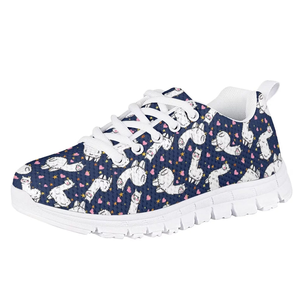Sneakers for Girls Cartoon Alpaca Print Low Top Lace Up Size 4 O710054