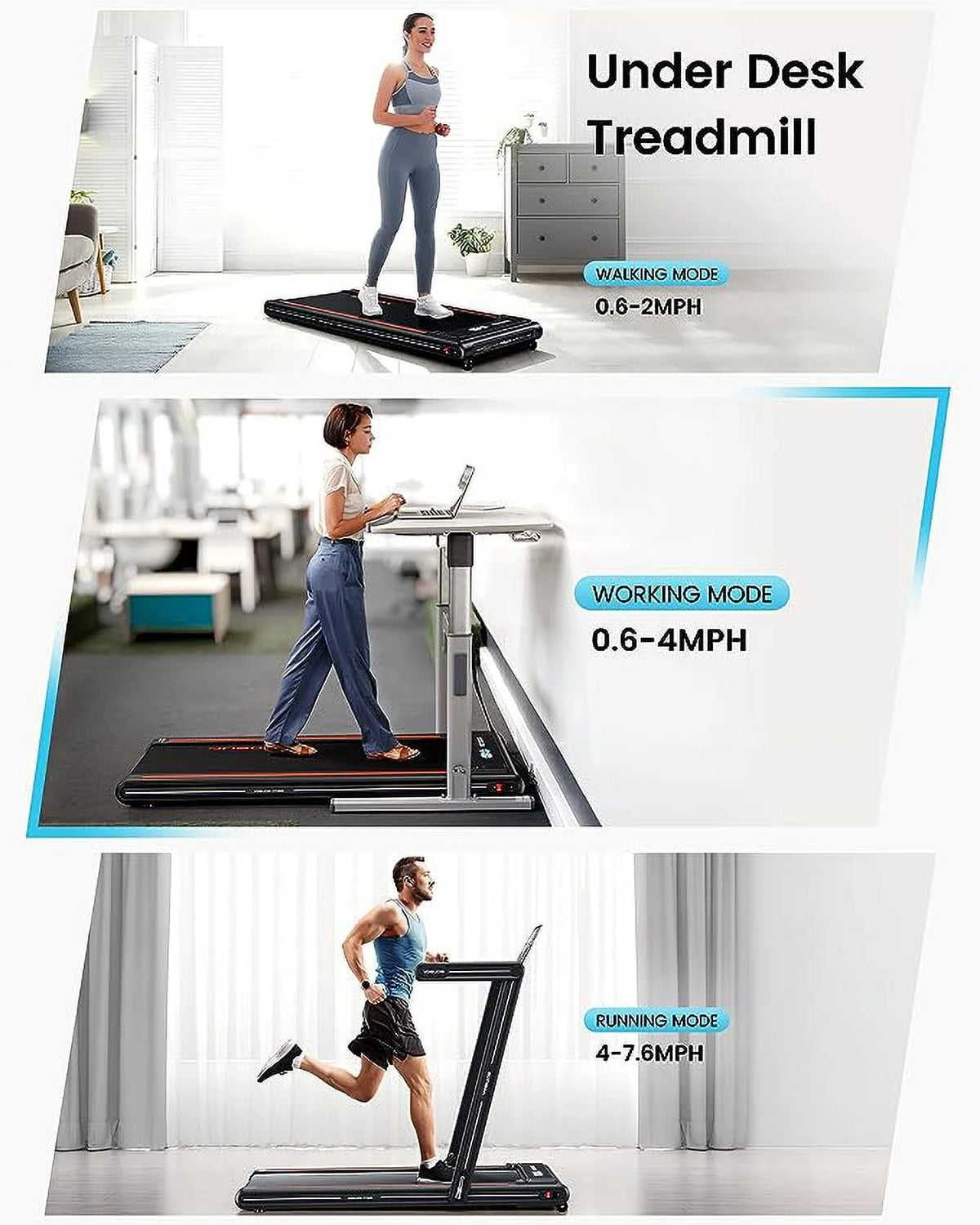 2.5HP Walking Pad Treadmill with Remote Control H6304