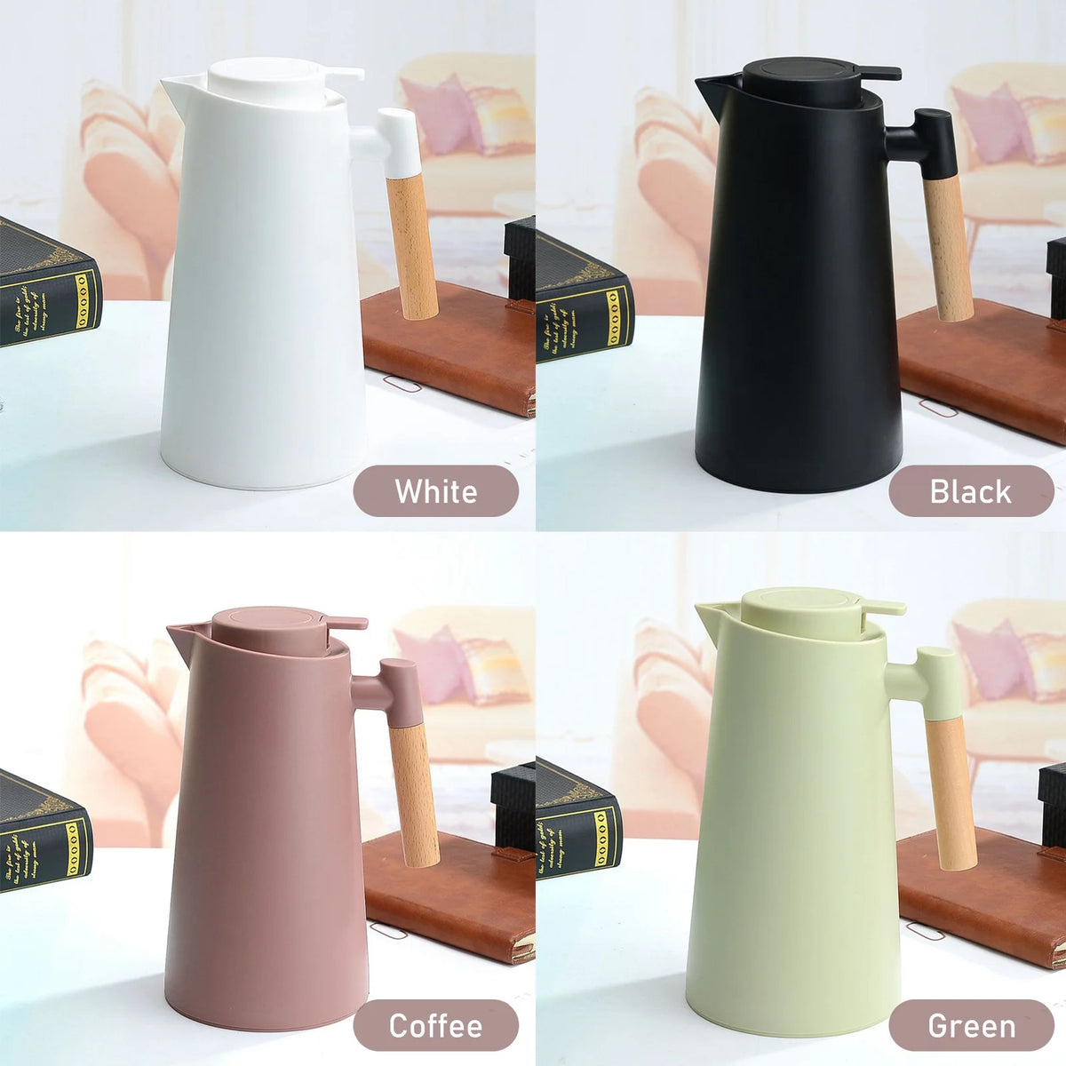 1L Double Walled Thermal Coffee Carafe with Wood Handle E126